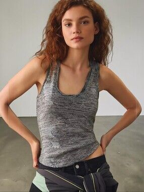 Pilcro Silver Stretch Metallic Sequin Scoop Neck Tank Top. Size Medium